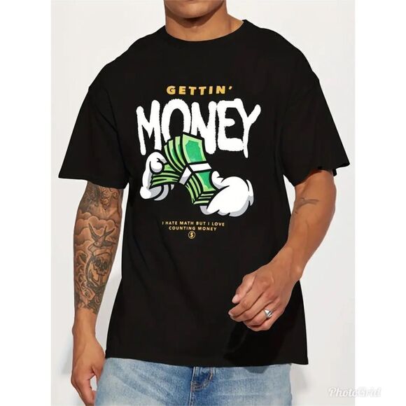 2/$30 Fashion Nova GETTIN' MONEY Pattern Print T-shirt Crewneck Graphic Tee - Picture 1 of 6